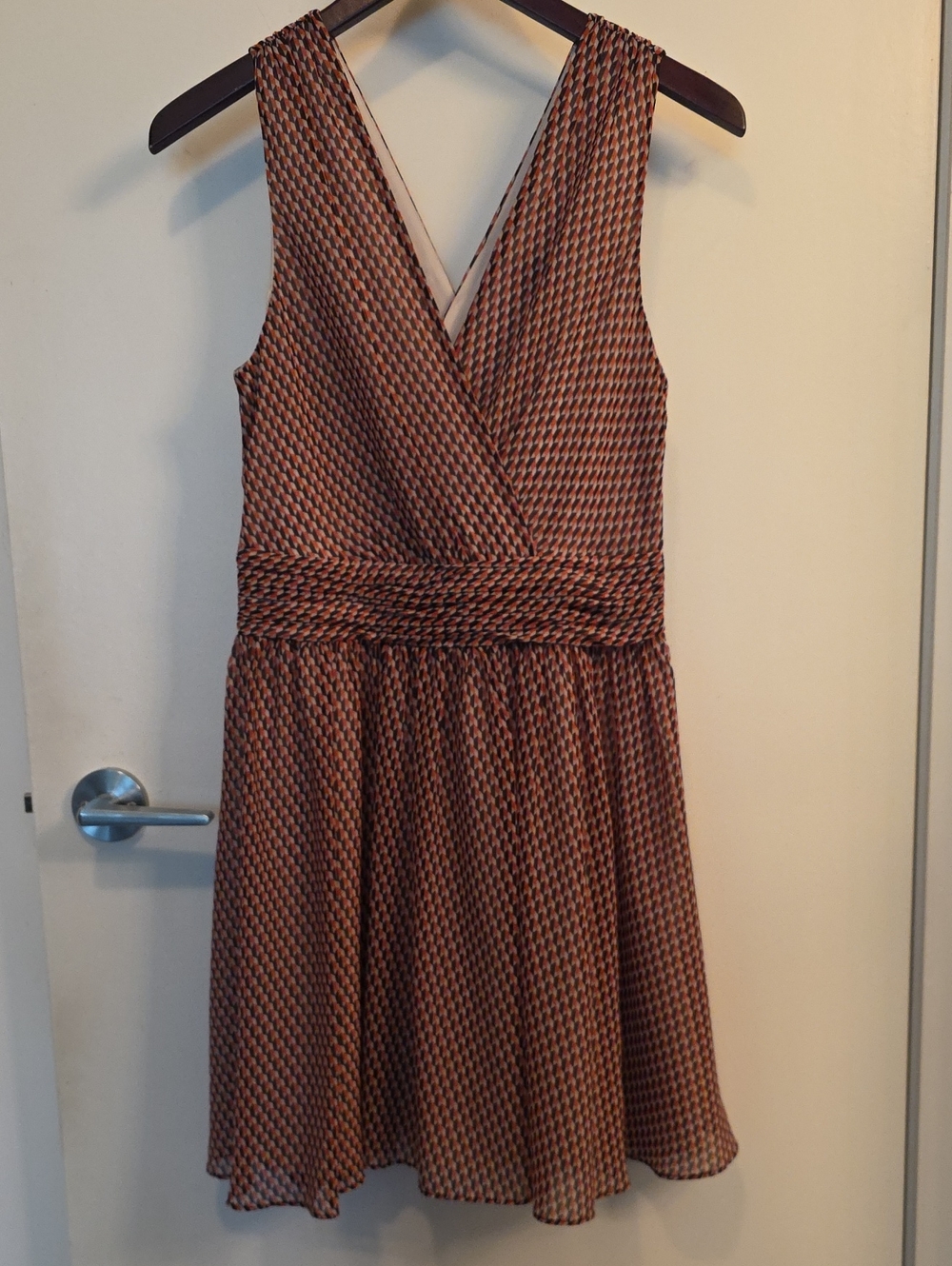 Armani Exchange Red And BLlack Patterned V-Neck Twisted-Waist Mini Dress